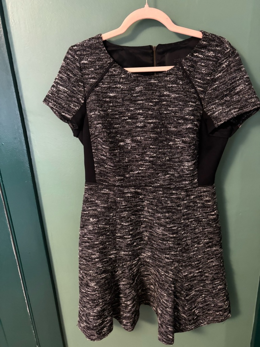 J. Crew Black and Gray Knit Fit-and-Flare Mini Dress
